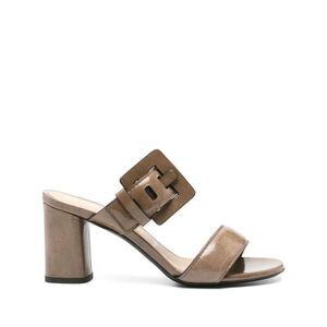 BARBARA BUI Women's Patent Finish Block Heel Mule Sandals with Buckle Detail